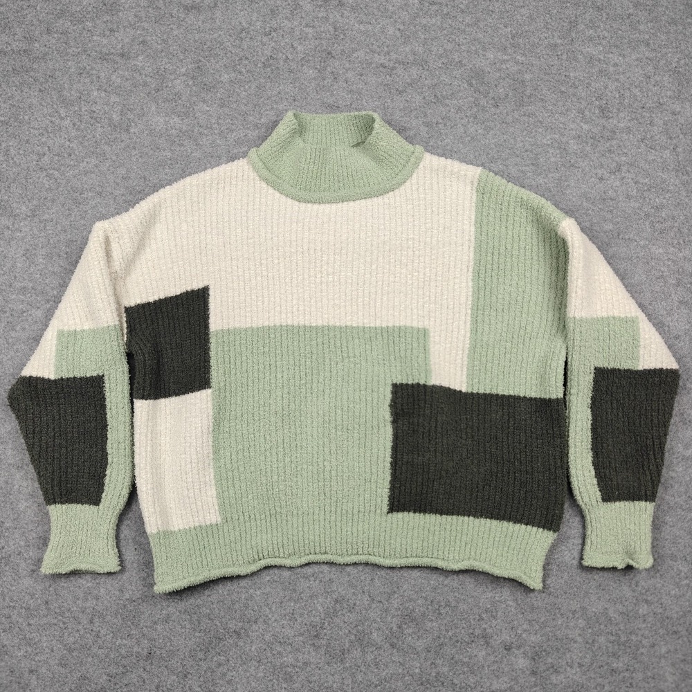 POL Sweater Womens Small Multicolor Geometric Chunky Knit Mock Neck Pullover